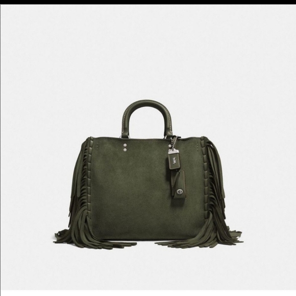 Coach Handbags - COACH Suede Rogue in Fern with Fringe